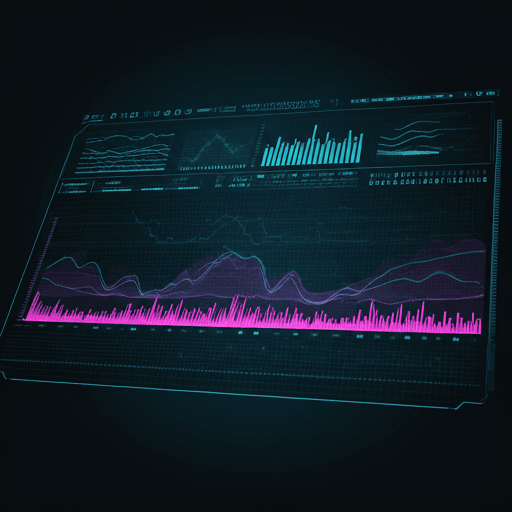 Futurystyczna wizualizacja danych z fioletowymi i cyjanowymi liniami